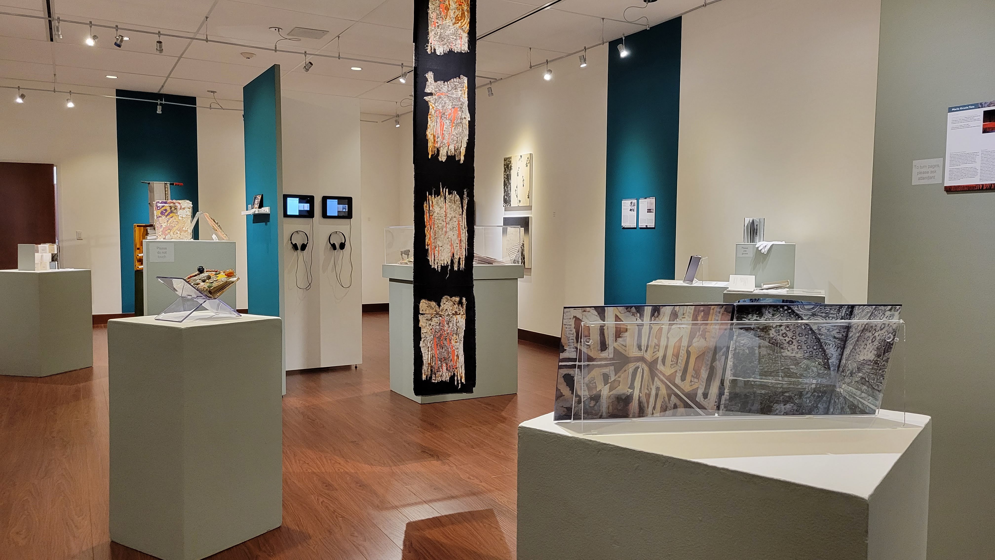 Installation View, Center of Gallery, LA Biblioteca: Artists' Books from Los Angeles/Italia Exhibition, Oct. 14 to Feb. 13, 2021.