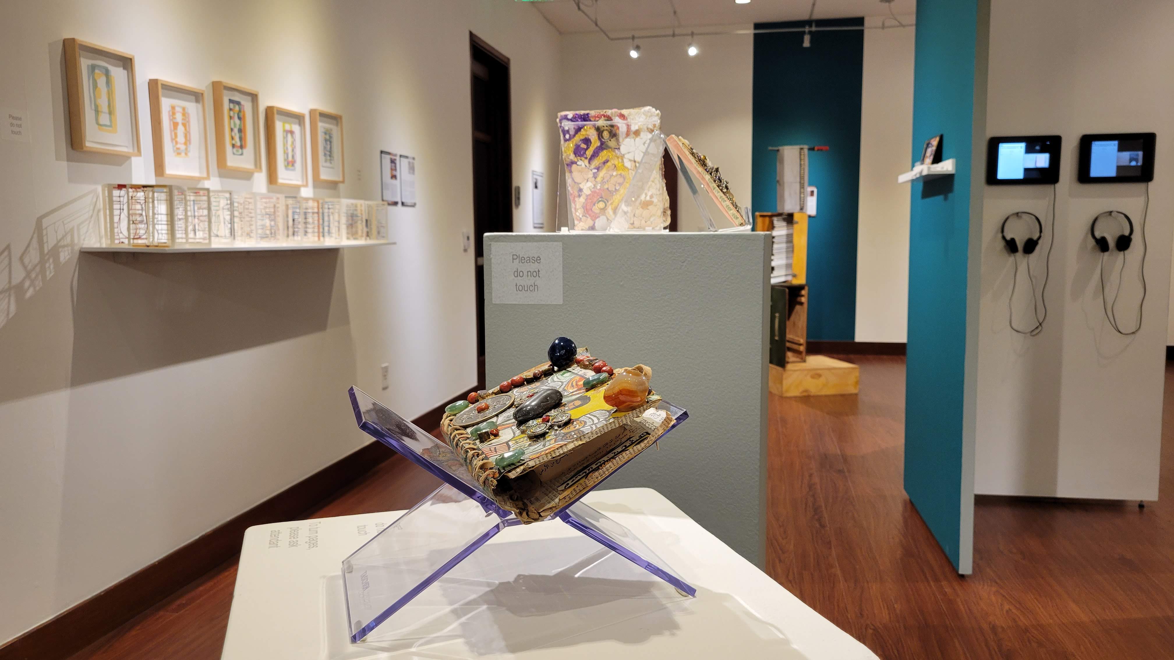 Installation View, Left of Gallery, LA Biblioteca: Artists' Books from Los Angeles/Italia Exhibition, Oct. 14 to Feb. 13, 2021.