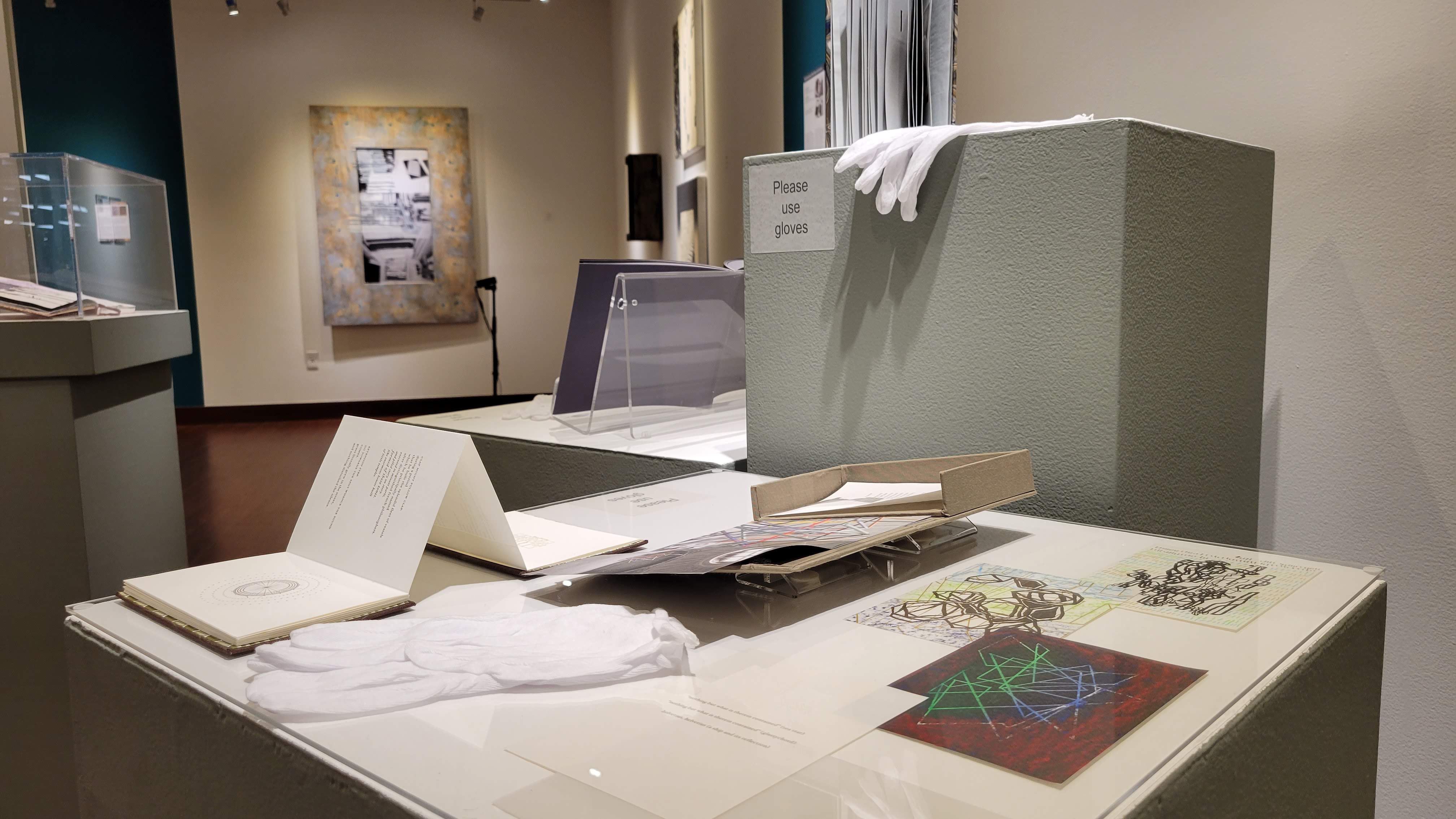 Installation View, Right of Gallery, LA Biblioteca: Artists' Books from Los Angeles/Italia Exhibition, Oct. 14 to Feb. 13, 2021.