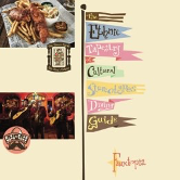 Dining guide with images of food, bartenders, and mariachi band. With Flags including text "Ethnic, Tapestry, Cultural, Stereotypes, Dining Guide"