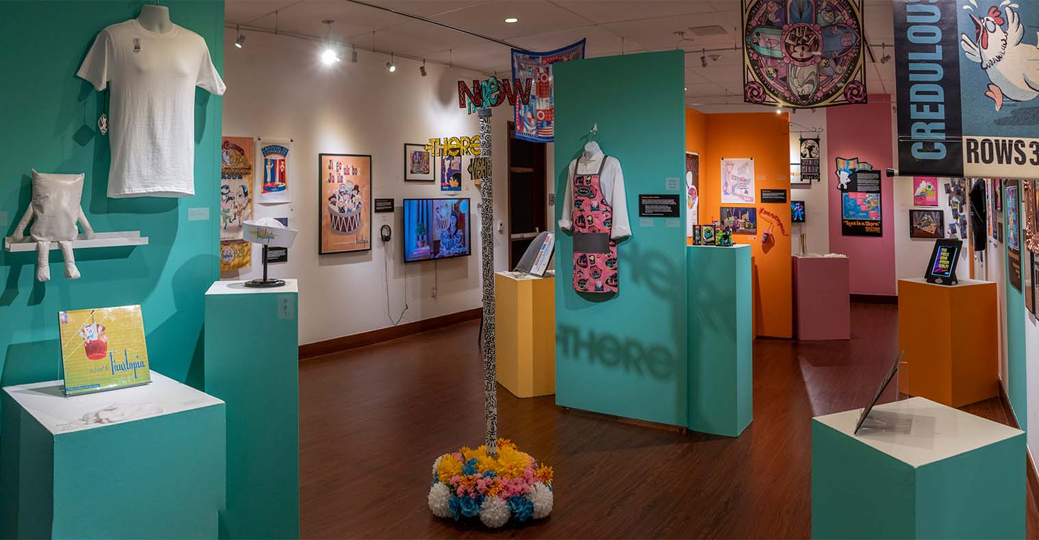 Installation View, Center-Right Gallery, Treasures of Fauxtopia Artifacts, Memorabilia and Souvenirs from The Most Believable Place on Earth Exhibition, Mar. 17 to Sep. 11, 2022.
