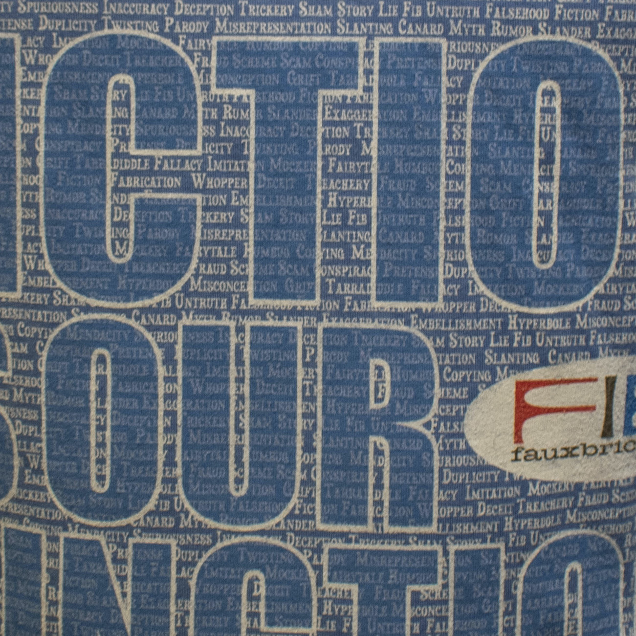 A blue t-shirt with white text on it that says Fiction is our Function