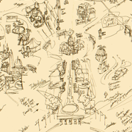 A rough sketch of the park layout in pen. The different sections of the park are scribbled in. 