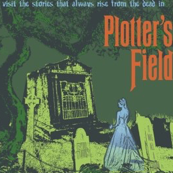 Image of a poster of a blue ghost in a graveyard with trees and gravestones 