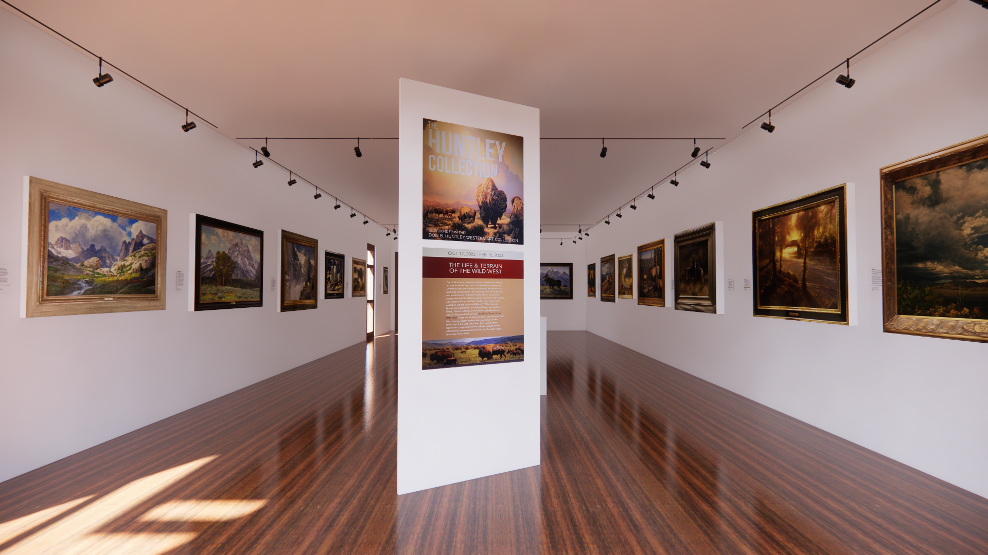 Virtual Exhibtion Installation View, Entrance of Gallery, Selections from the Don B. Huntley Collection: The Life & Terrain of the Wild West Exhibition, Oct 17, 2022 to Feb 16, 2023