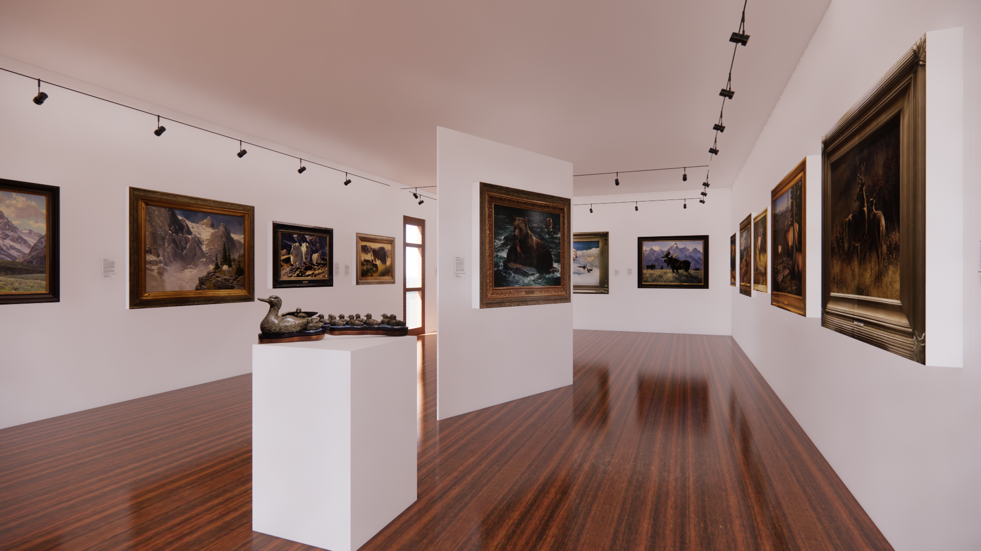 Virtual exhibition Installation View, center of Gallery, Selections from the Don B. Huntley Collection: The Life & Terrain of the Wild West Exhibition, Oct 17, 2022 to Feb 16, 2023   