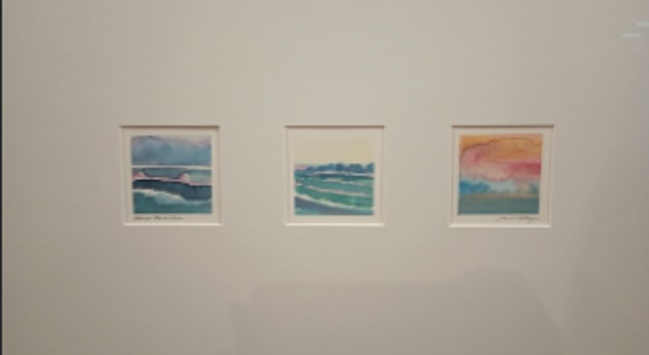 Triptychs of a beach like shape with variety of pastel colors from blue, pink and purple