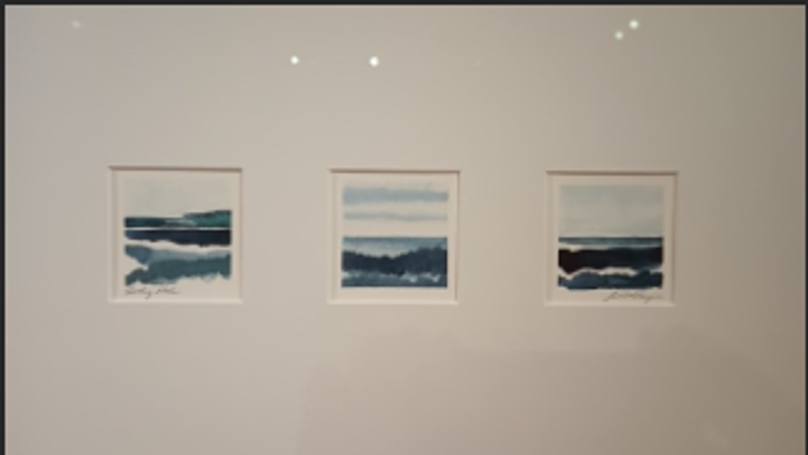 Triptychs of waves made with water colors. different shades of blue