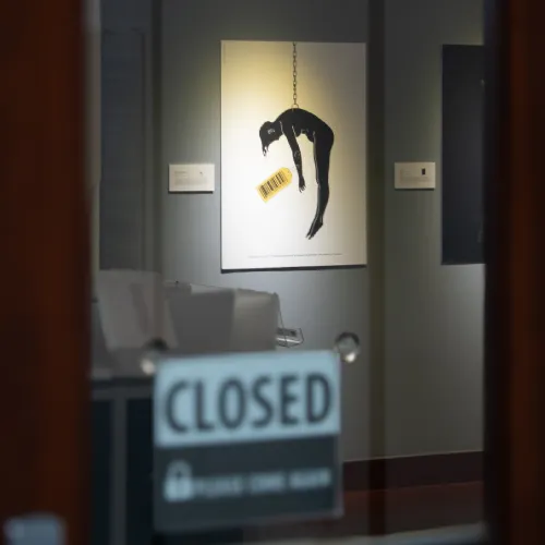 Detail shot from front door of the Huntley Gallery.