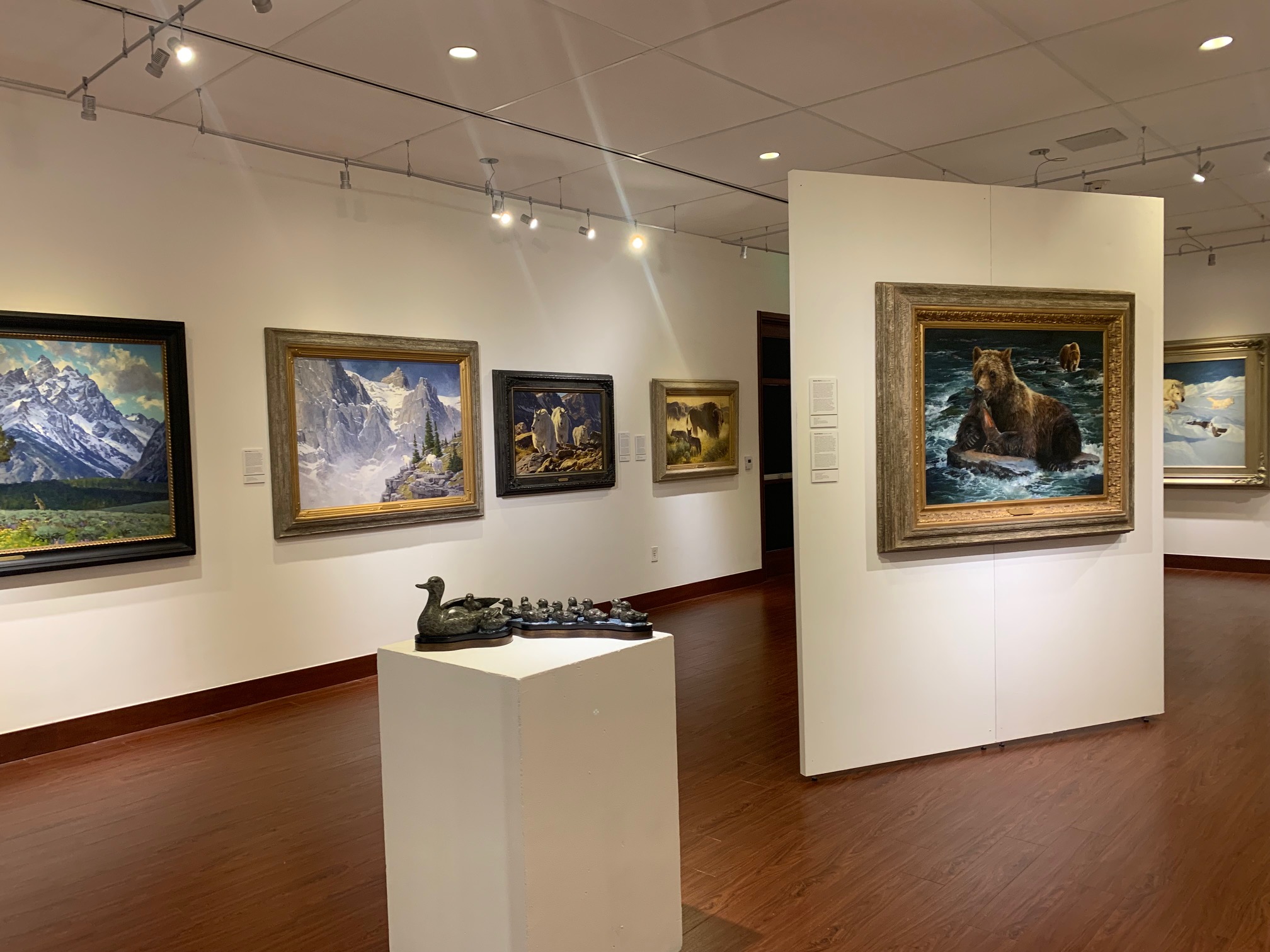 Image of the Huntley Gallery showing "The life and terrain of the wild West" text didactic and artwork