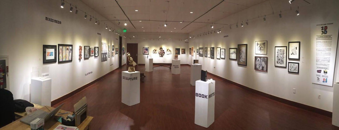 Installation view of "Poly-Kroma –2014 2D/3D Fine Art Juried Competition" exhibition Monday, May 19 – Sunday, June 15, 2014. Photo Credit: Bill Gunn, Wolverine Photography.
