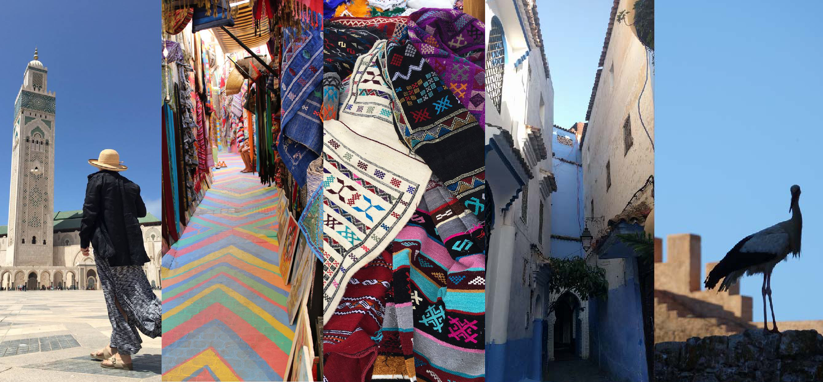 Moroccan scenery of tower, culture, fabrics, crane