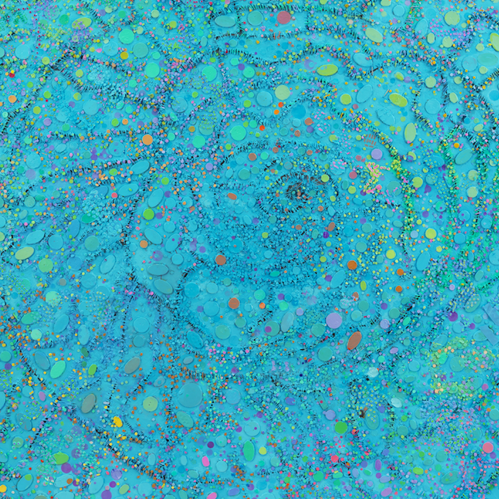 Howardena Pindell, Night Flight (detail), 2015–2016, Mixed media on canvas , 63 x 77".