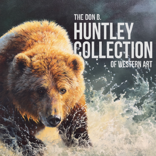 Pictures of Huntley Gallery Logotype featuring a painting of bear from the show. 