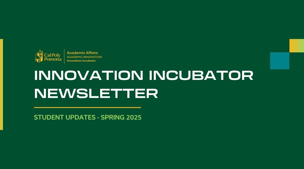 Cal Poly Pomona flyer promoting Spring 2025 PolyX Applications with key dates and an image of students and a professor in a lab setting.