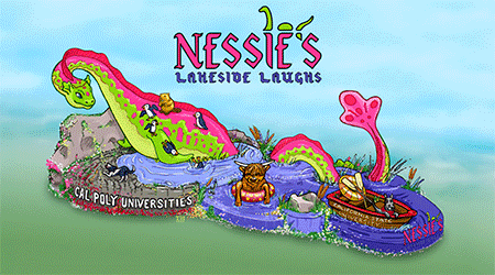 Rendering of the 2025 Cal Poly Universities Rose Float Nessies Lakeside Laughs