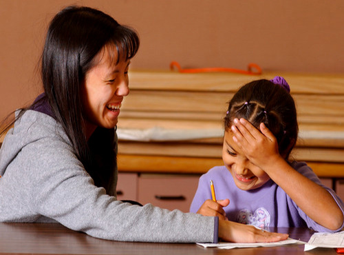 Adult talking to a child