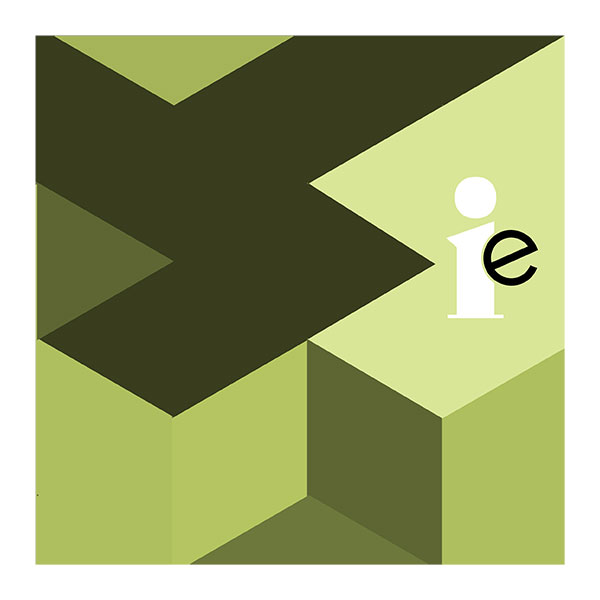 ie logo with graphics with various shades of green blocks