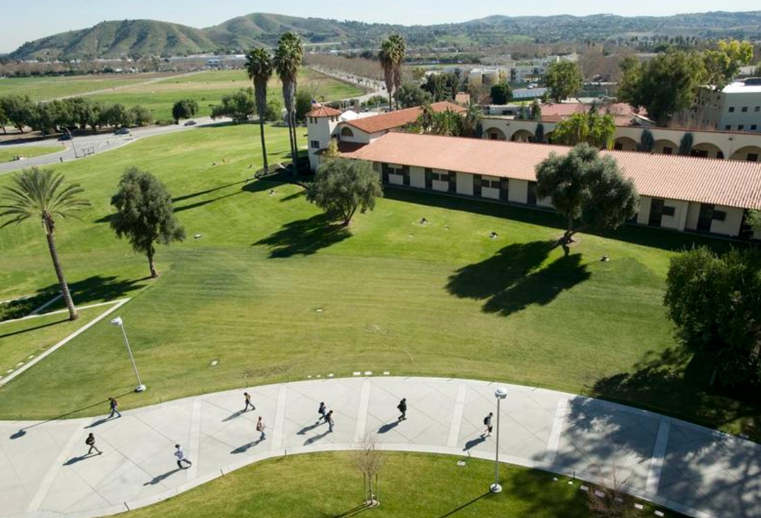 Aerial view of a section of Cal Poly Pomona campus.
