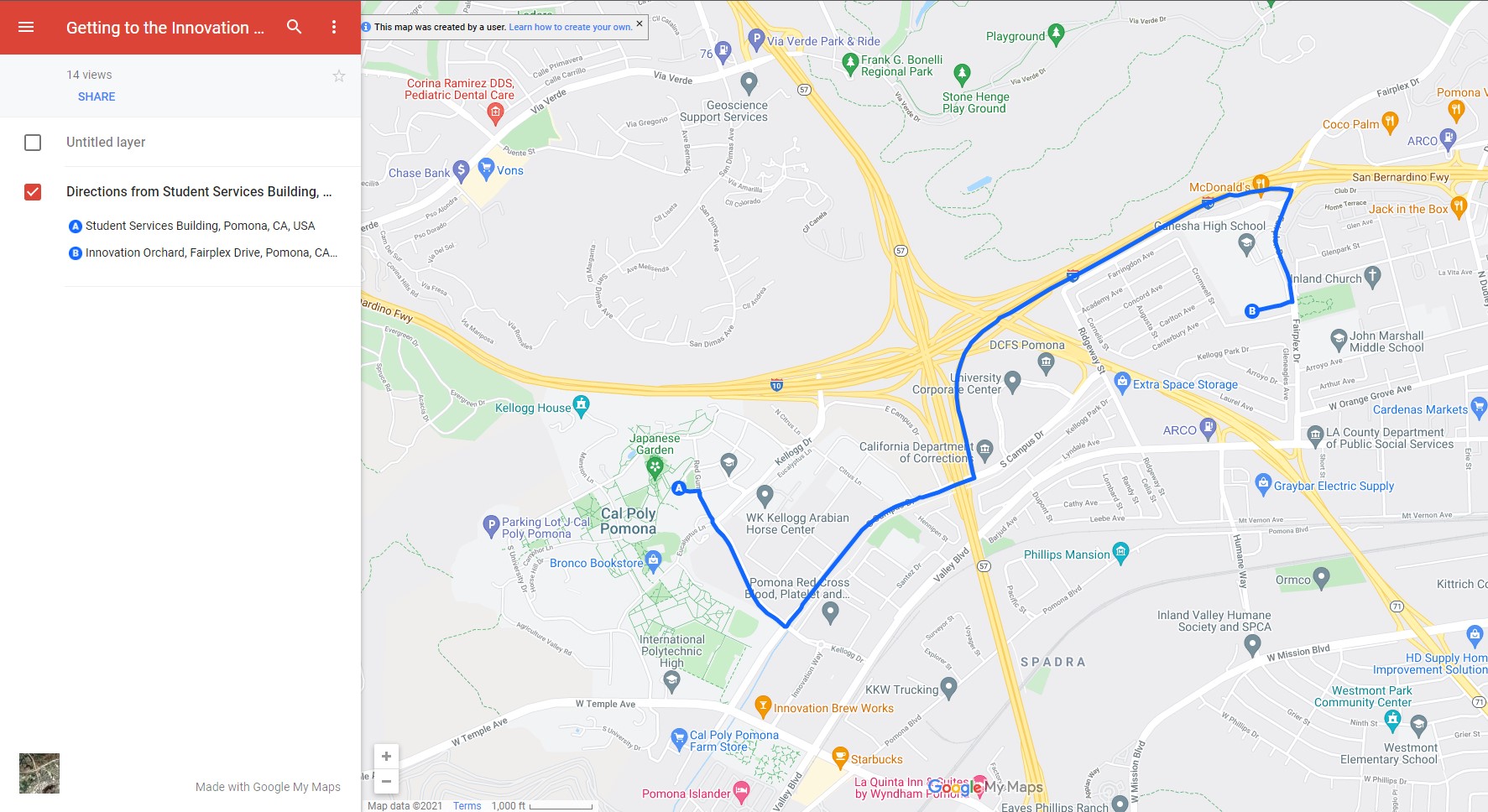 Map on how to get to the IO by car