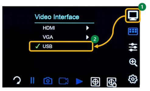 click on the hovercam display icon then select USB