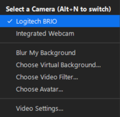 picture of the logitech brios name in zooms video source settings