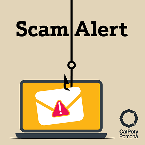 Fishing hook snags an envelope from a laptop, text reads, Scam Alert