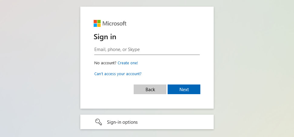Microsoft authentication page