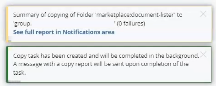 Confirmation pop-up that folder has been copied over to new site/folder