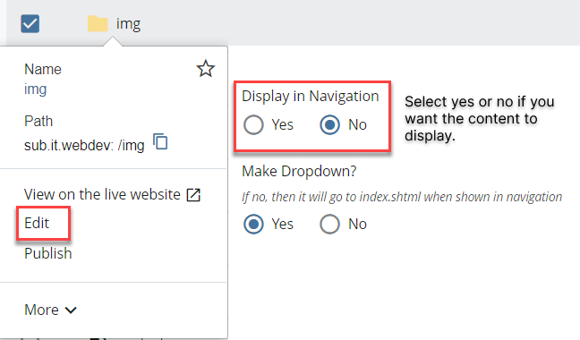Editing contents that can be viewed on navigation bar or not.