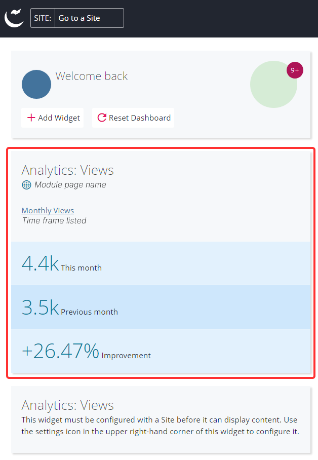 Analytics reporting widget on Cascade Dashboard