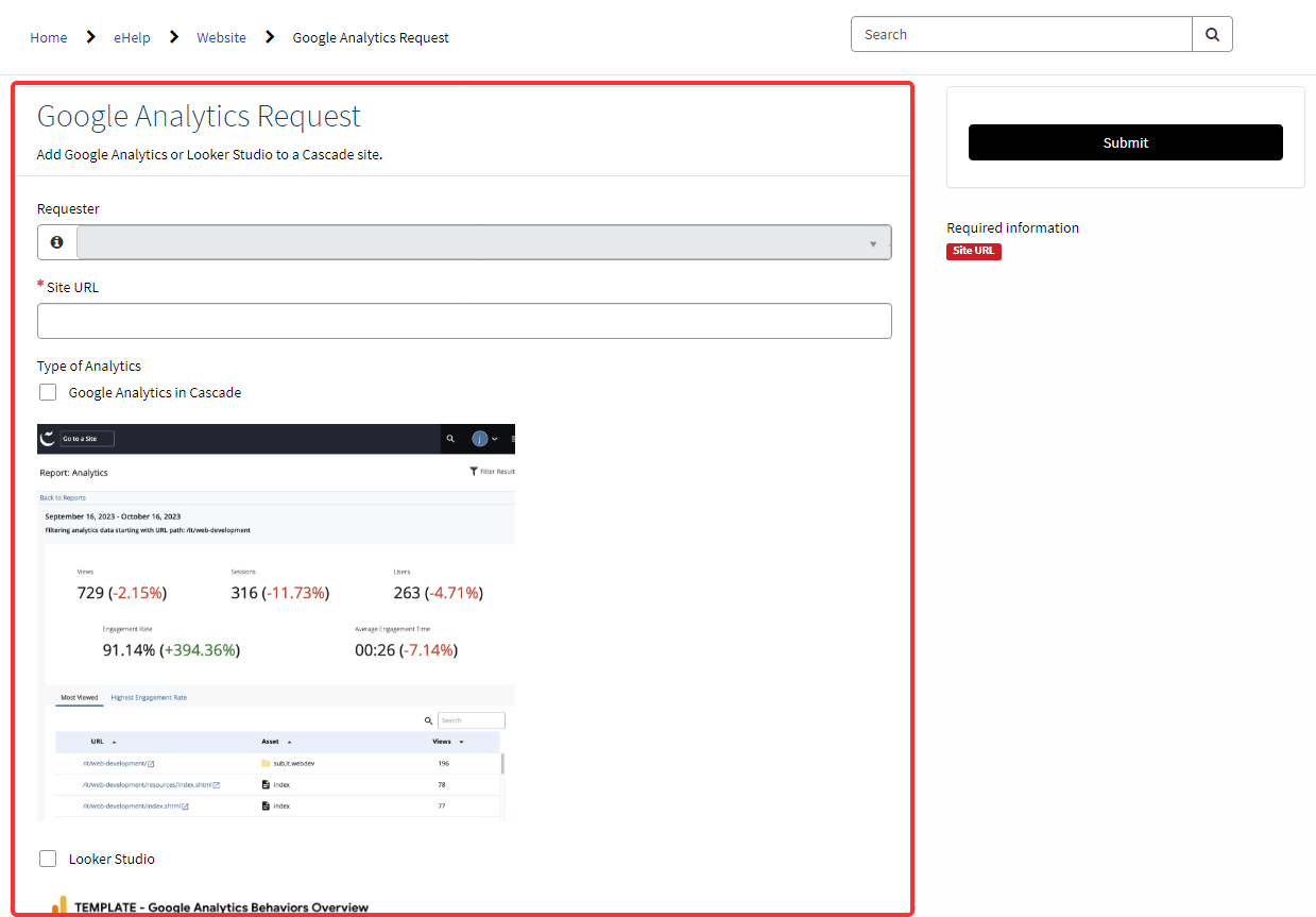 Google Analytics Request form on CPP eHelp. Fill out and submit form.