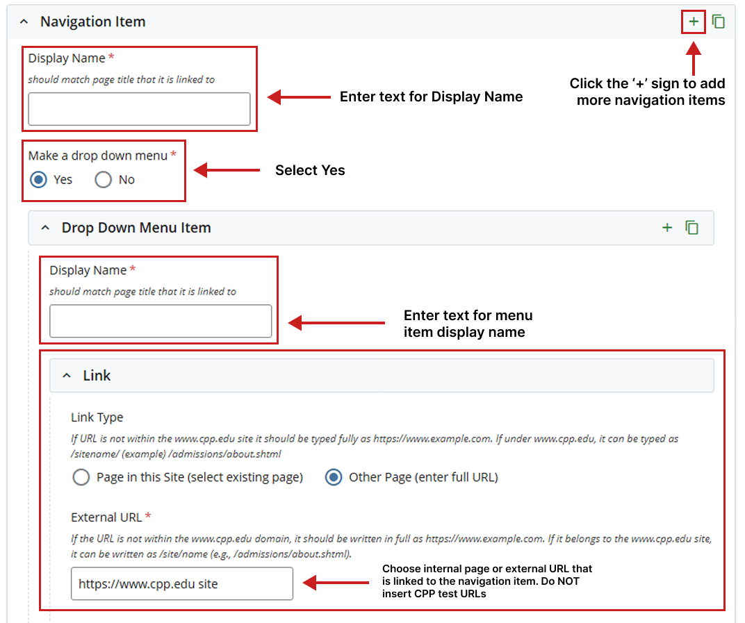 Screenshot of sub landing page when user selects 'Yes' for drop down menu