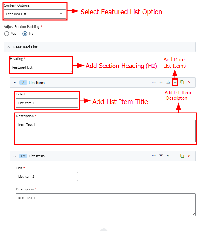 featured list cascade