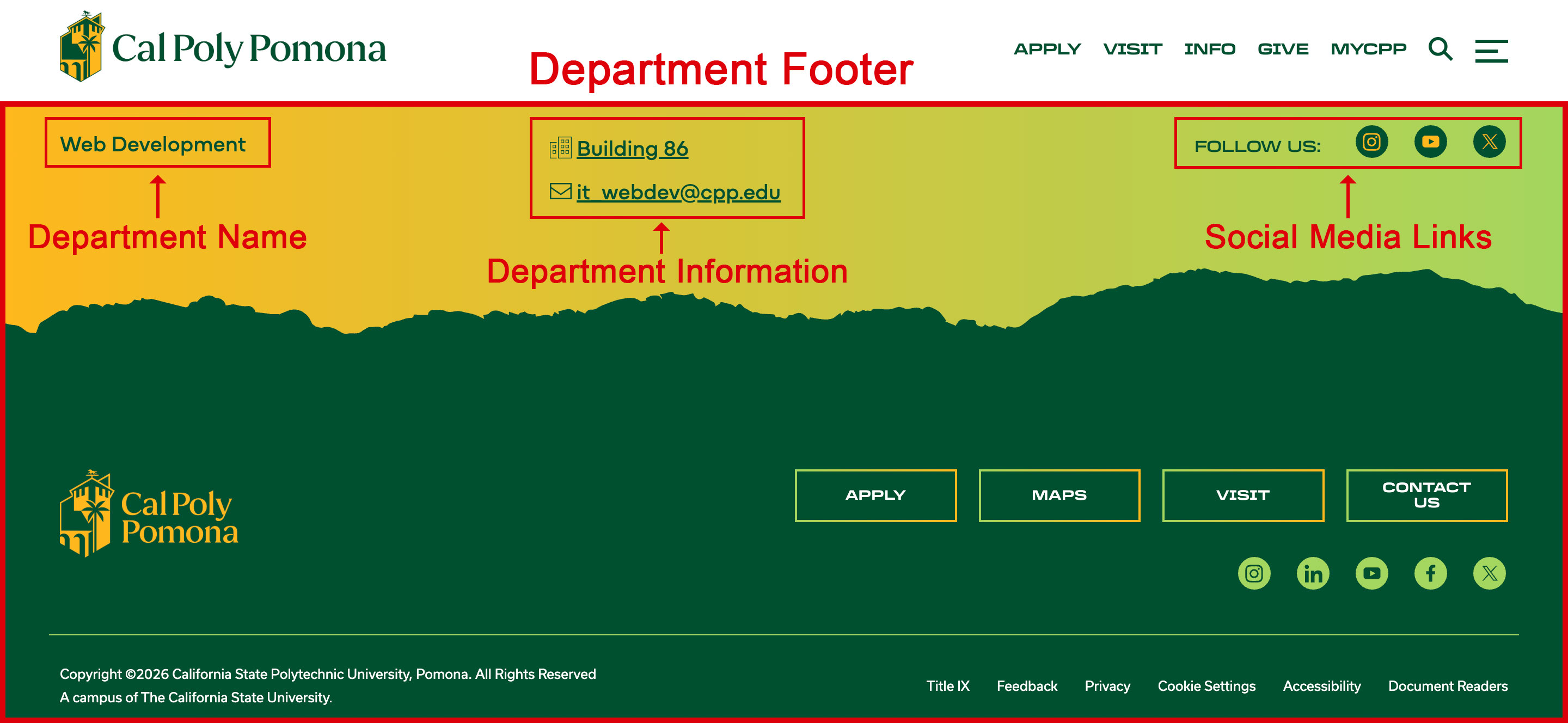 College landing page department footer