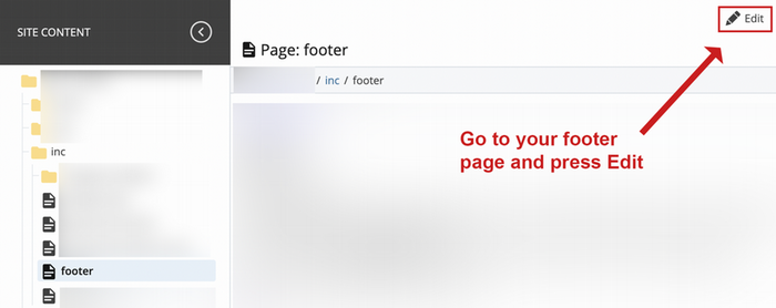 Screenshot of footer page when user clicks Edit mode