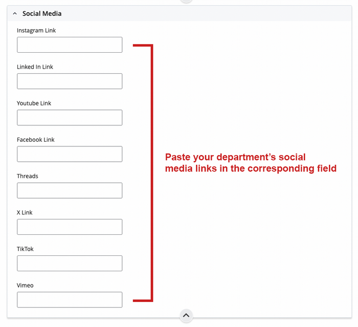 Screenshot of Cascade Edit Mode when user pastes social media links in footer