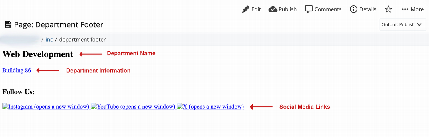 Screenshot of department footer in Cascade View Mode