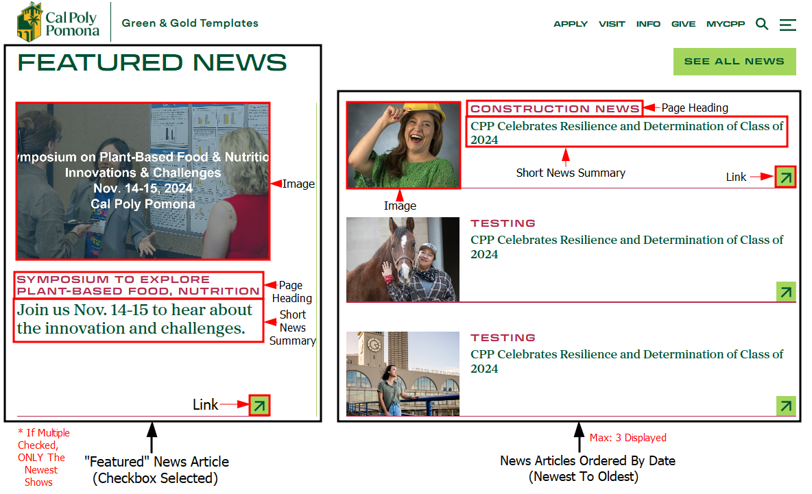news page landing view