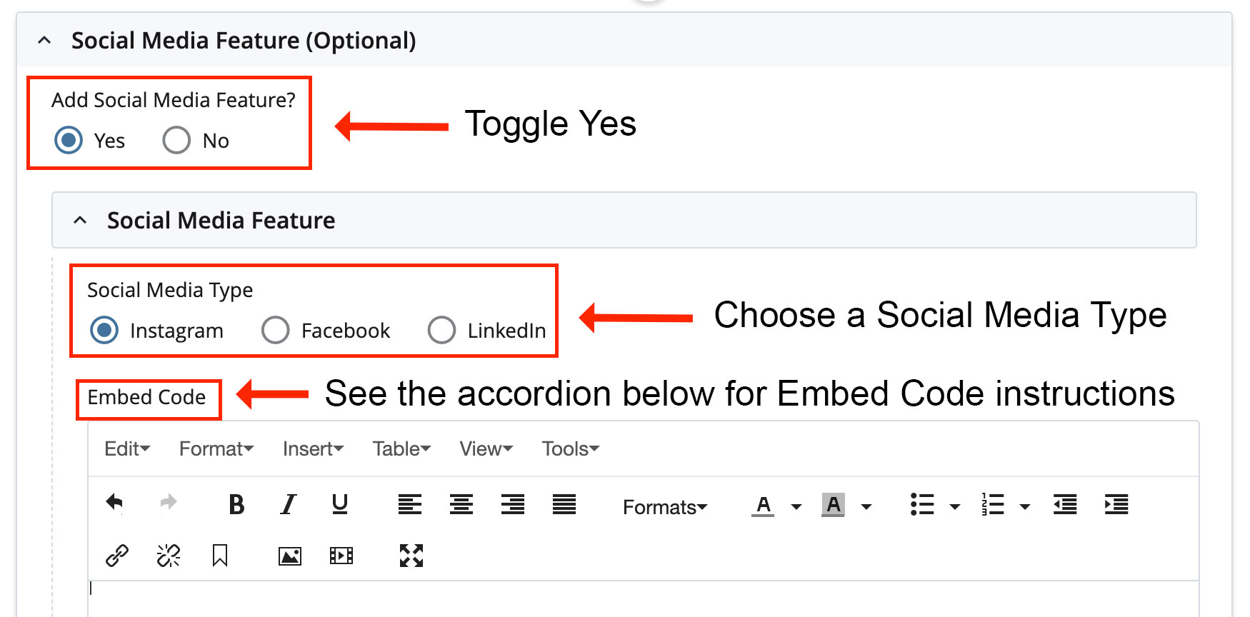 Screenshot of Social Media Feature in Cascade Editor