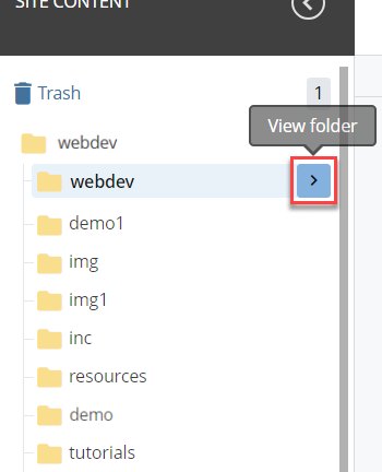 Left navigation bar with gray arrow button that says 'View Folder'