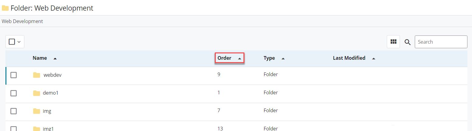 Folder view with the 'Order' highlighted in red