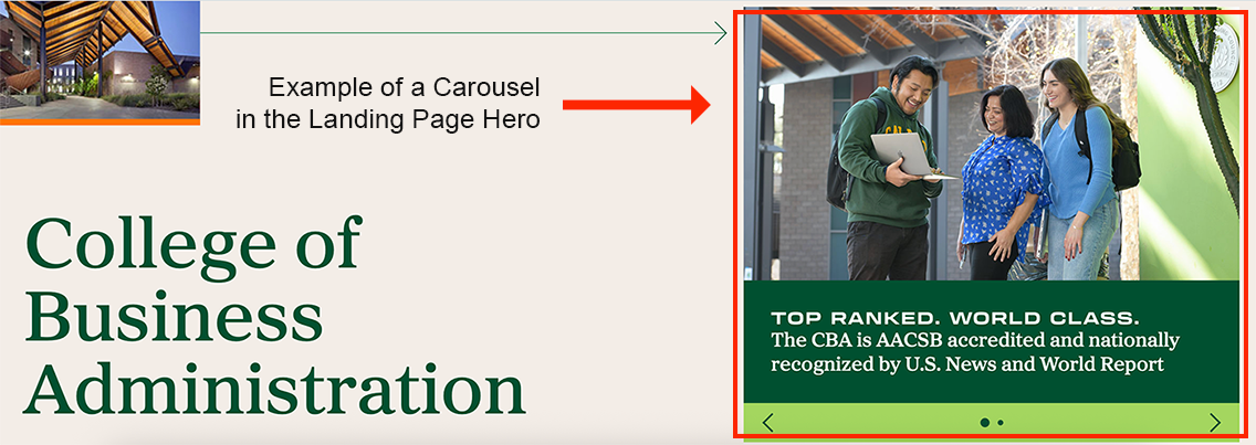 Screenshot of a carousel in a landing page hero