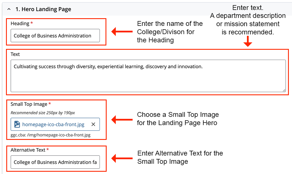 Screenshot of Cascade Editor for Landing Page Hero Description
