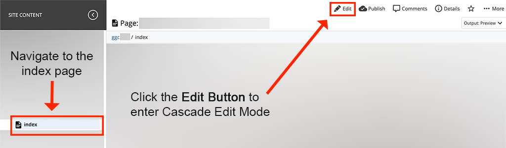 Screenshot of user clicking the Edit Button on a Cascade Index page