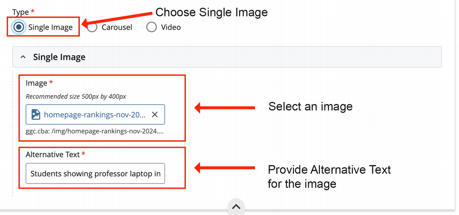 Screenshot of Cascade Editor for single image on hero landing page
