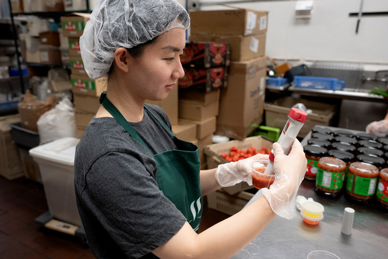 Student making salsa