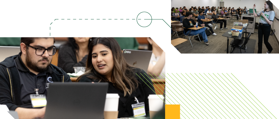 photo collage, students and staff in a classroom