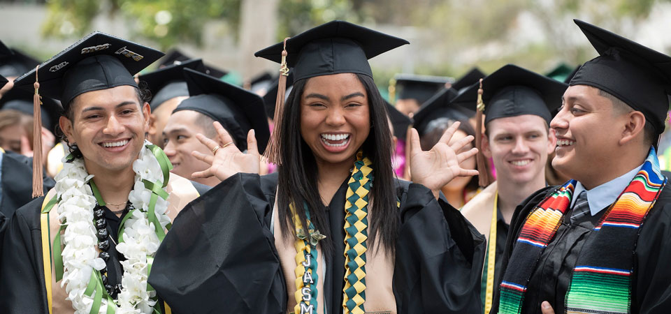 group of students at graduation wearing caps