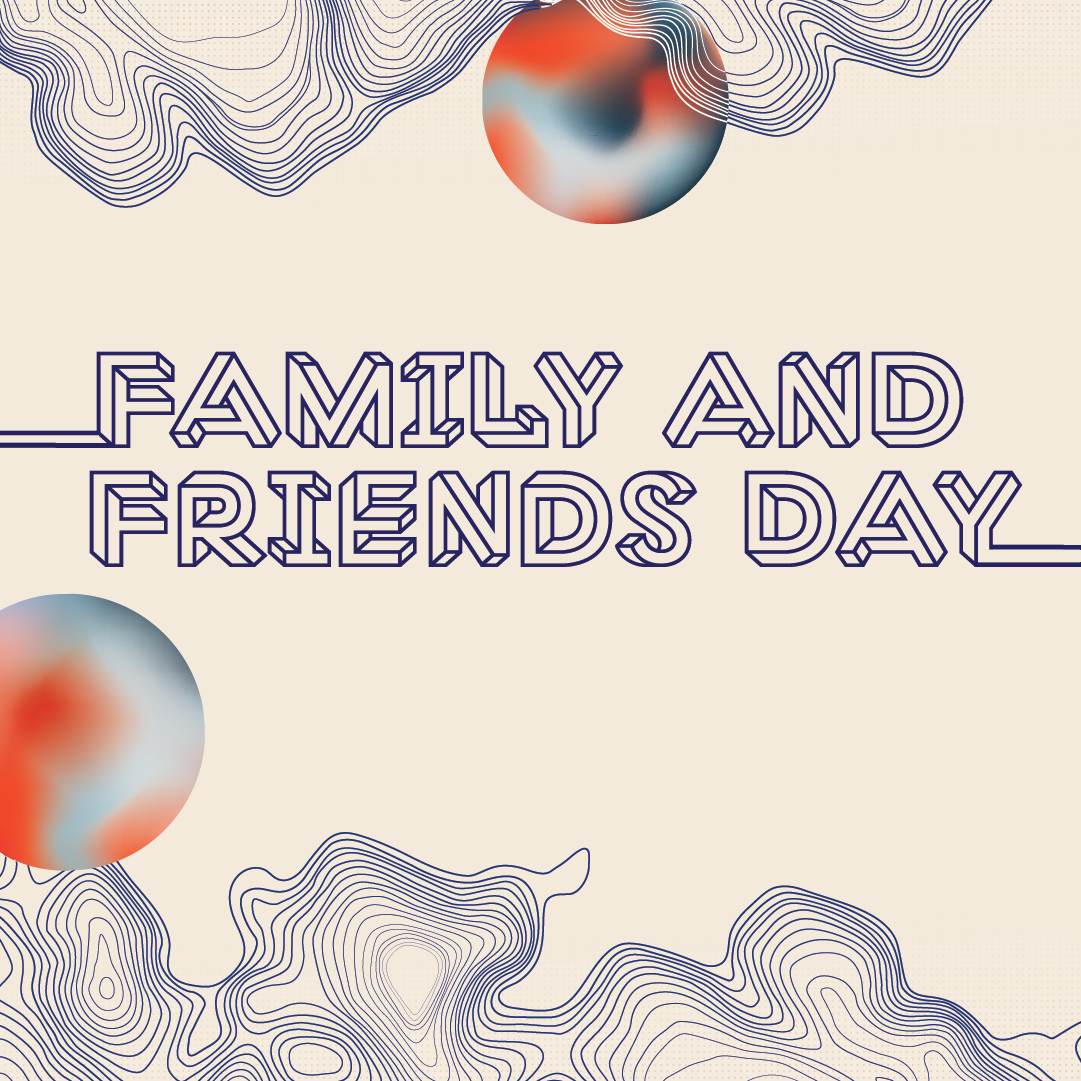 Family and friends day in blue with linear swirls near the corners 